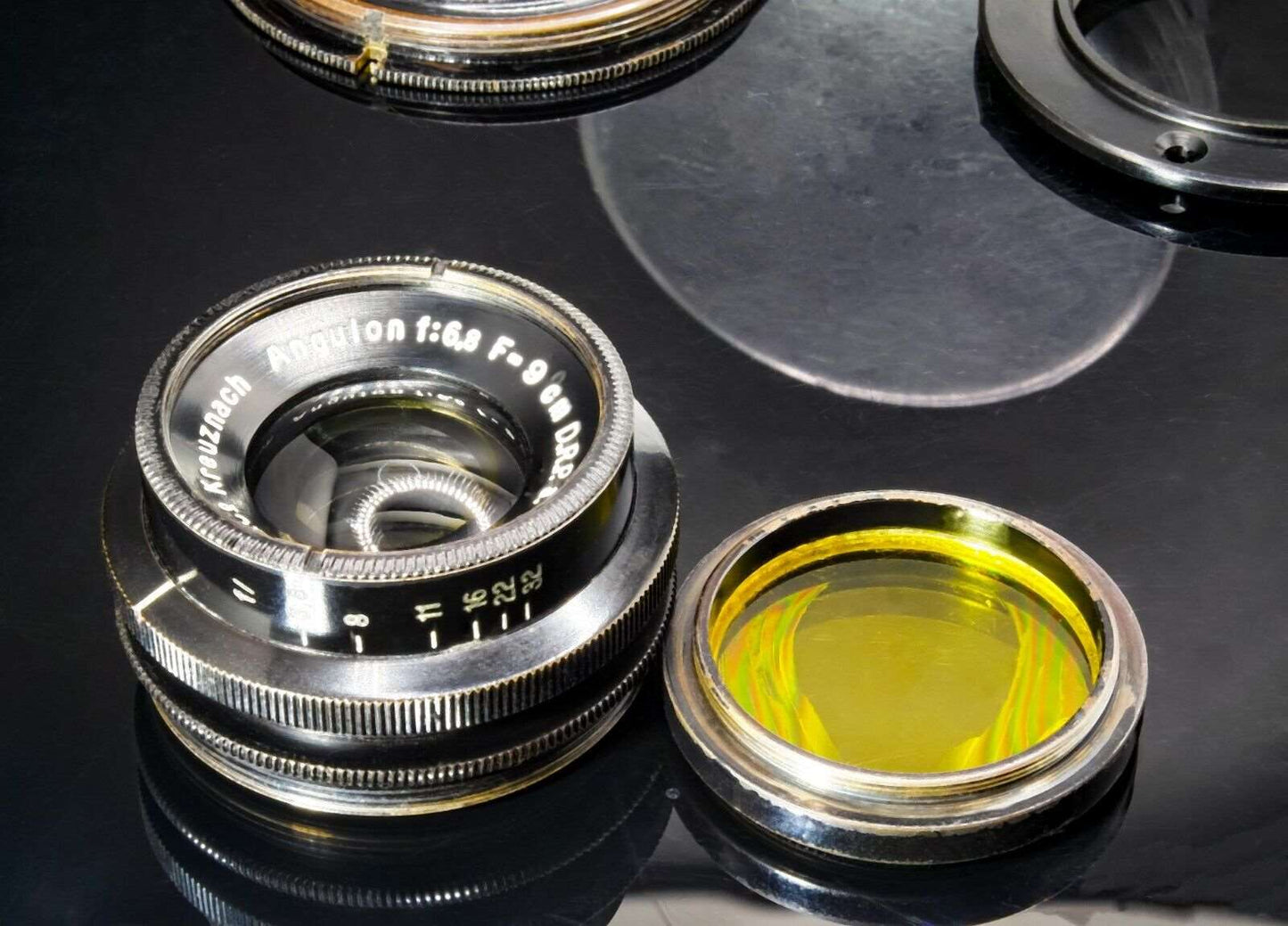Schneider Kreuznach ANGULON 9cm f6.8 Lens Mount Rings Yellow Filter Makers Case
